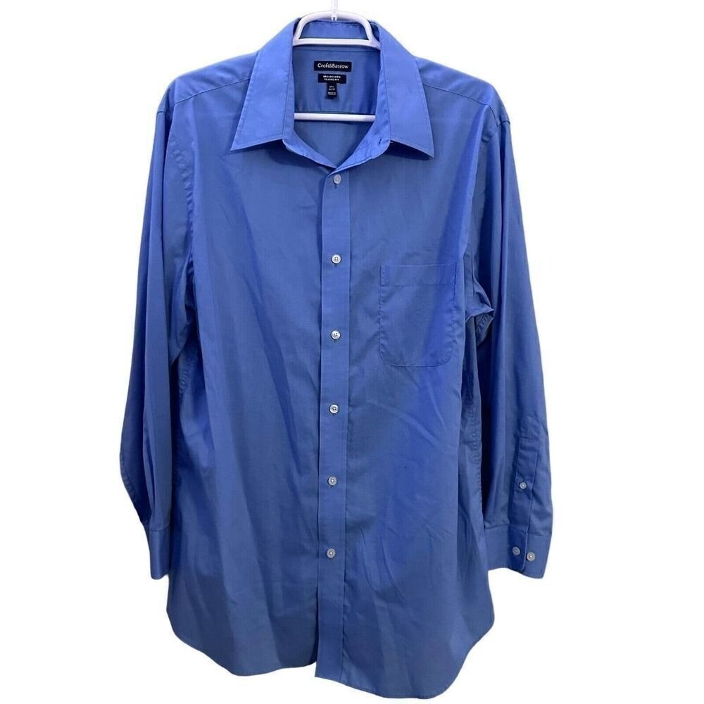 Croft & Barrow Broadcloth Dress Shirt Classic Fit Long Sleeve Blue 16 1/2